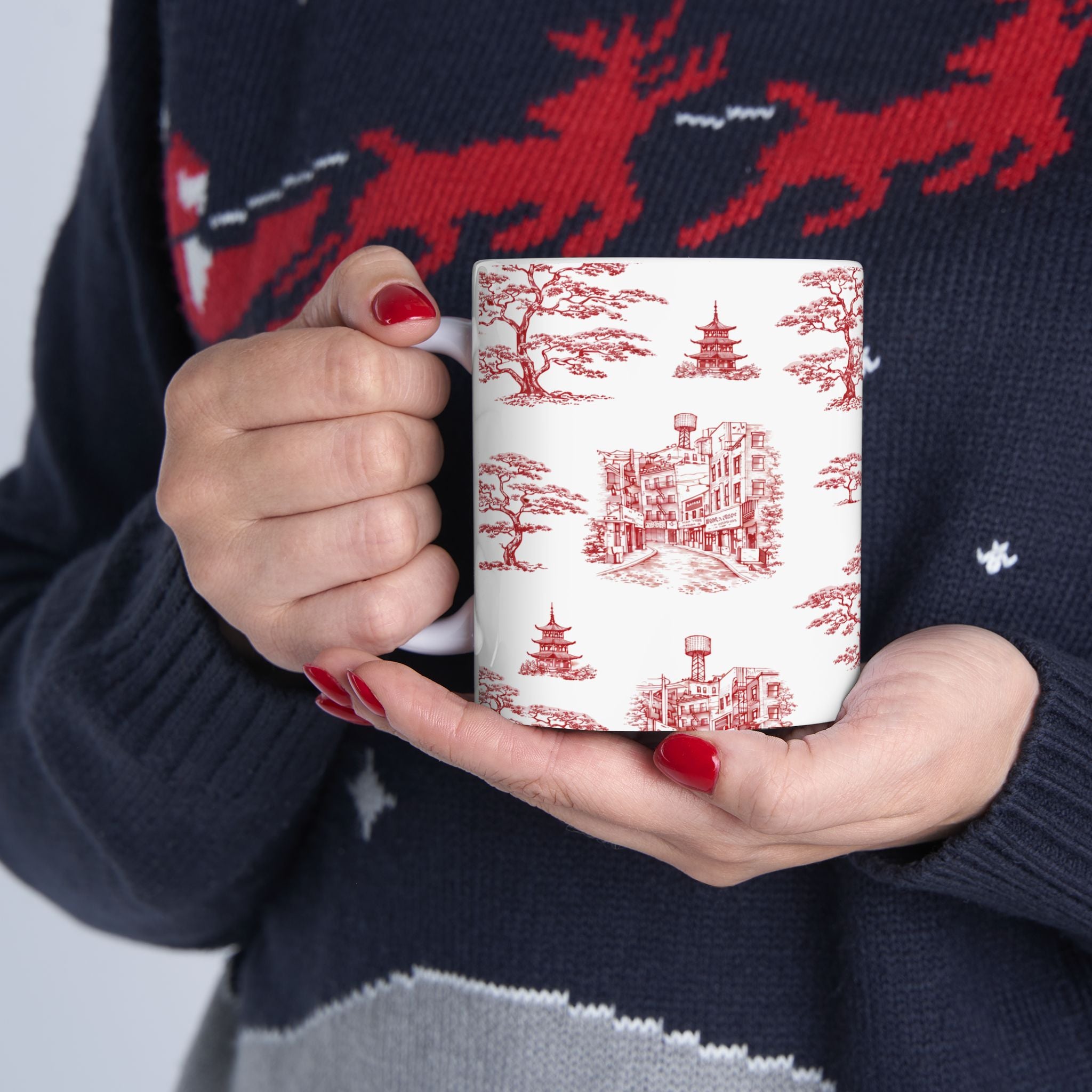 Chinatown Doyers Street Red Toile de Jouy Mug | New York City Chinoiserie Ceramic Mug 11oz