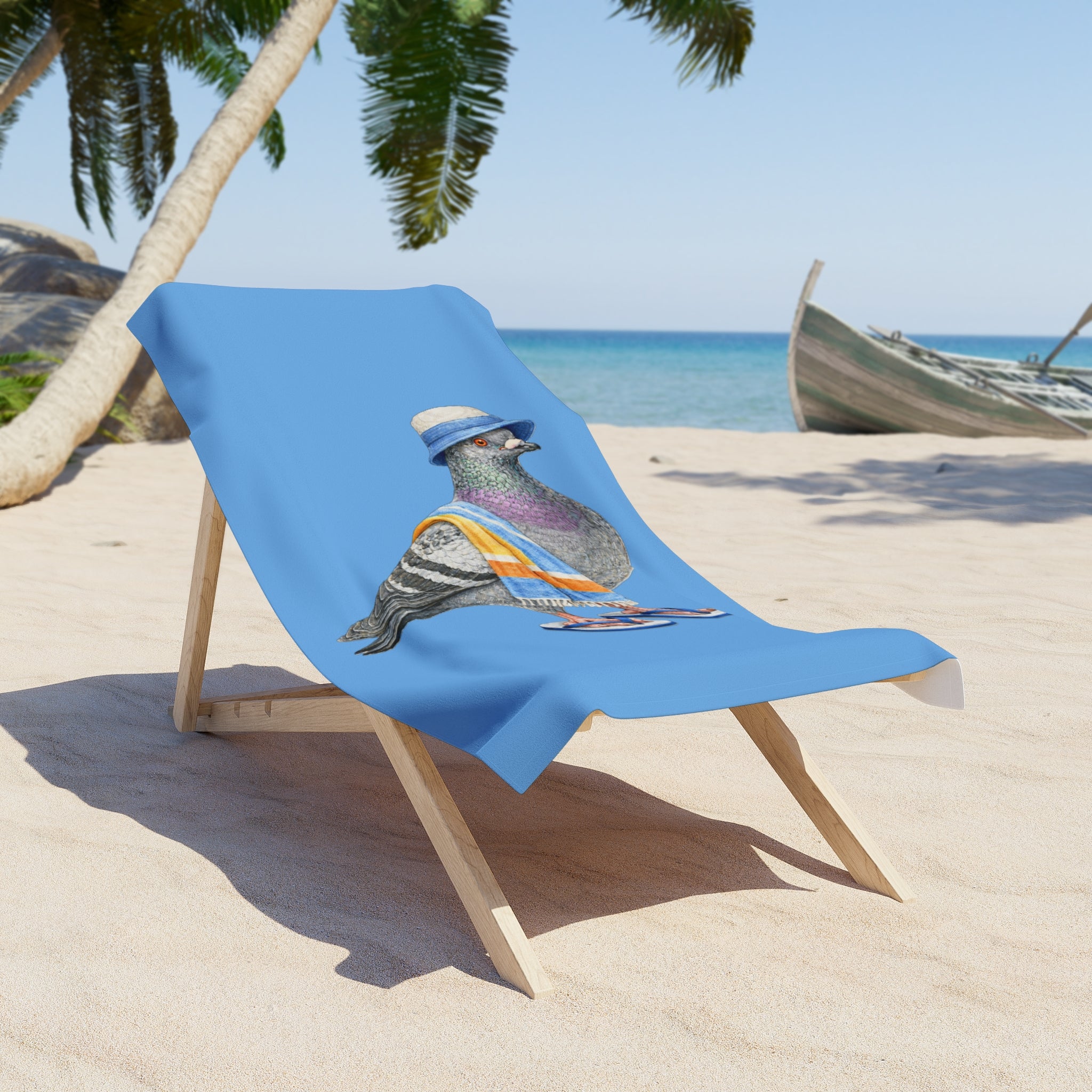 Coney Island NYC Pigeon Beach Towel | Summer Seaside Beach Bum Bird Lover Design