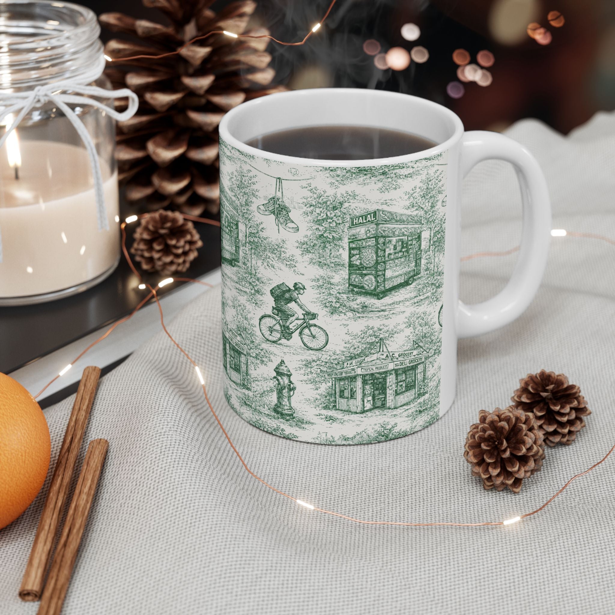 NYC Green Toile de Jouy Mug | ChinoiserieCeramic Mug