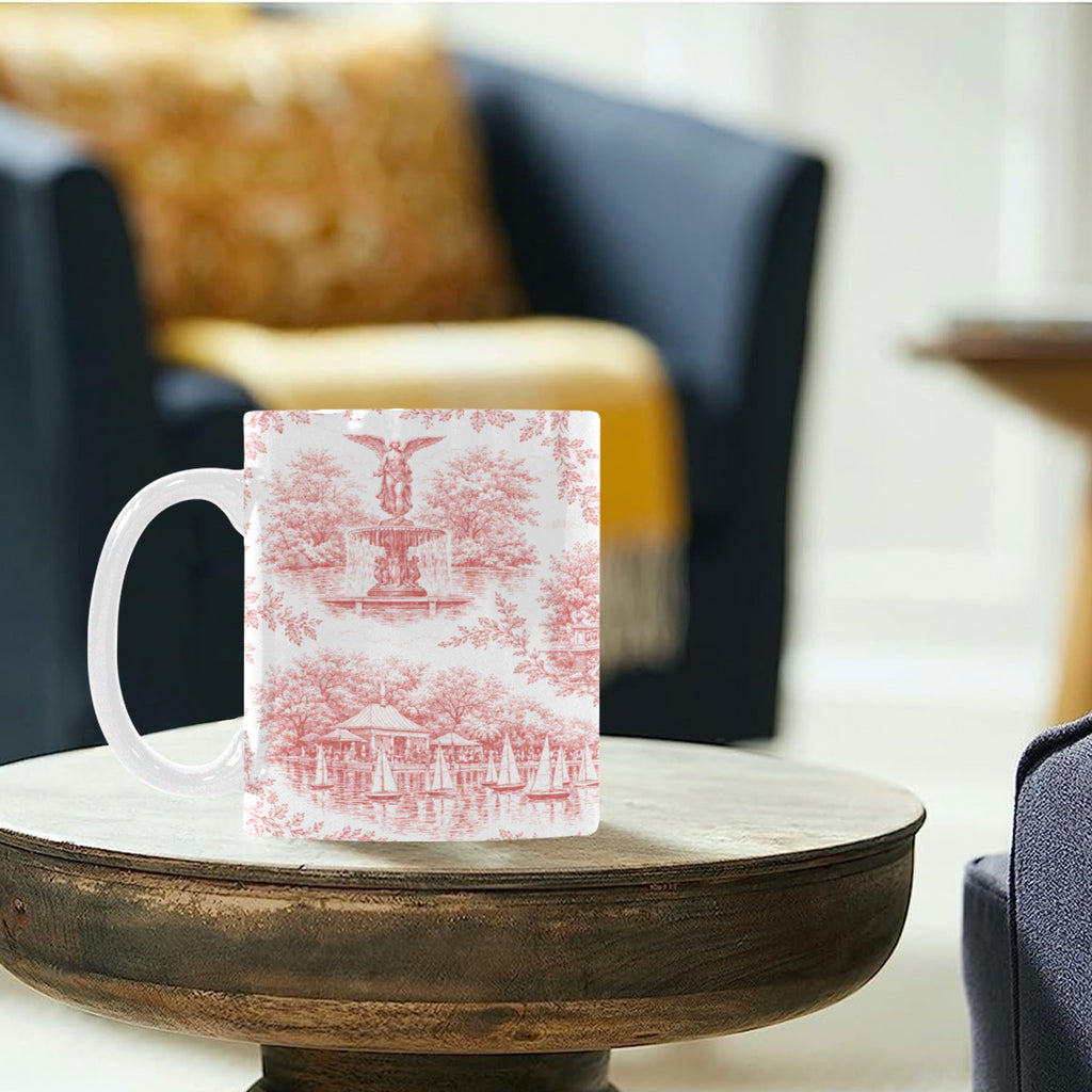 Central Park Red Toile de Jouy Mug | Manhattan Chinoiserie Ceramic Coffee Cup Custom White Mug (11oz)