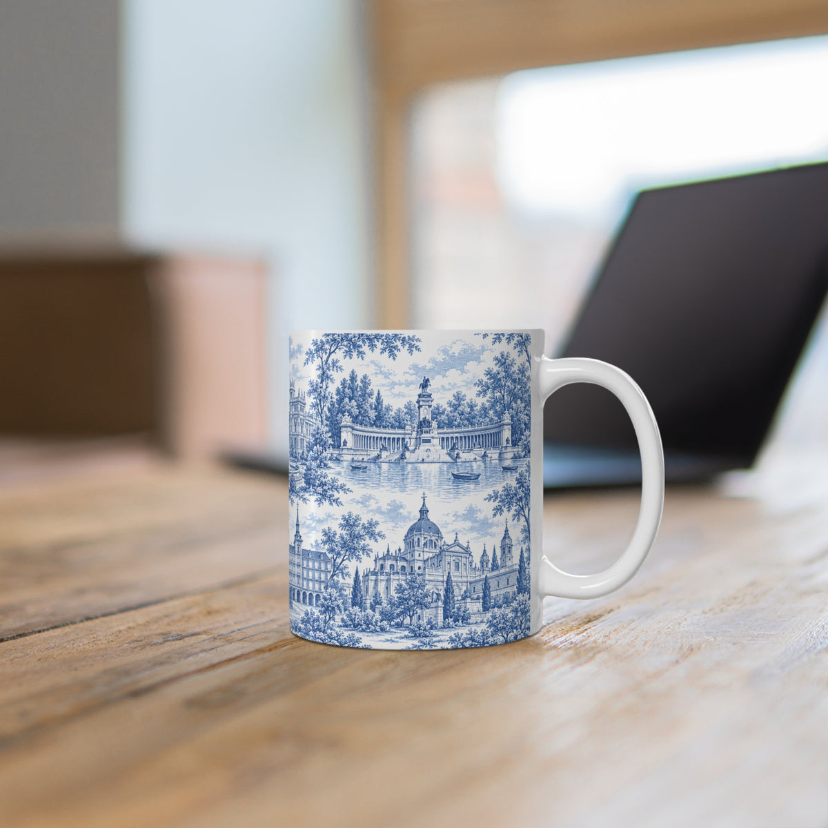 Madrid Blue Toile de Jouy Ceramic Mug — (11oz; Ships from Europe)