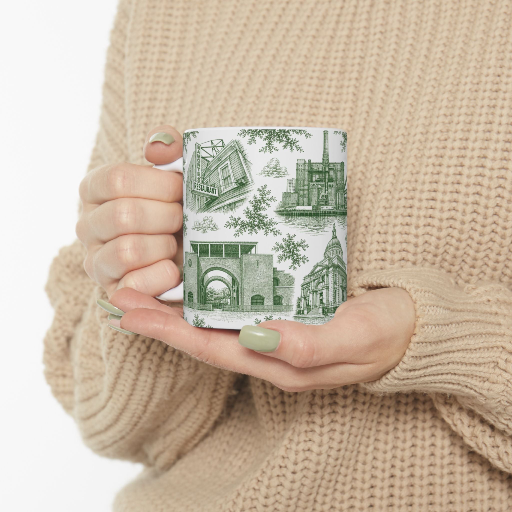 Williamsburg Green Toile de Jouy Mug | Brooklyn Chinoiserie Ceramic Coffee Cup