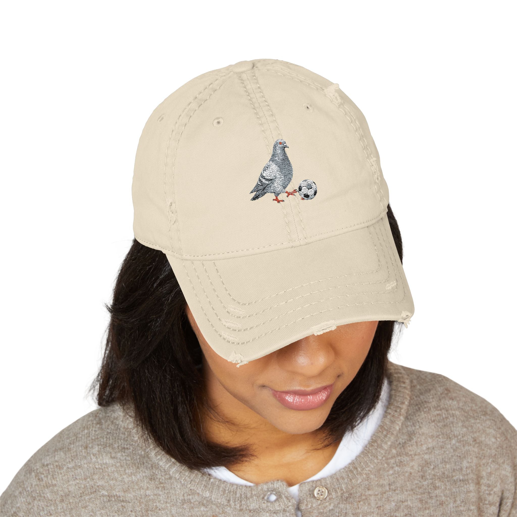 Corona NYC Pigeon Dad Hat – Distressed Embroidered New York Soccer Ball Cap
