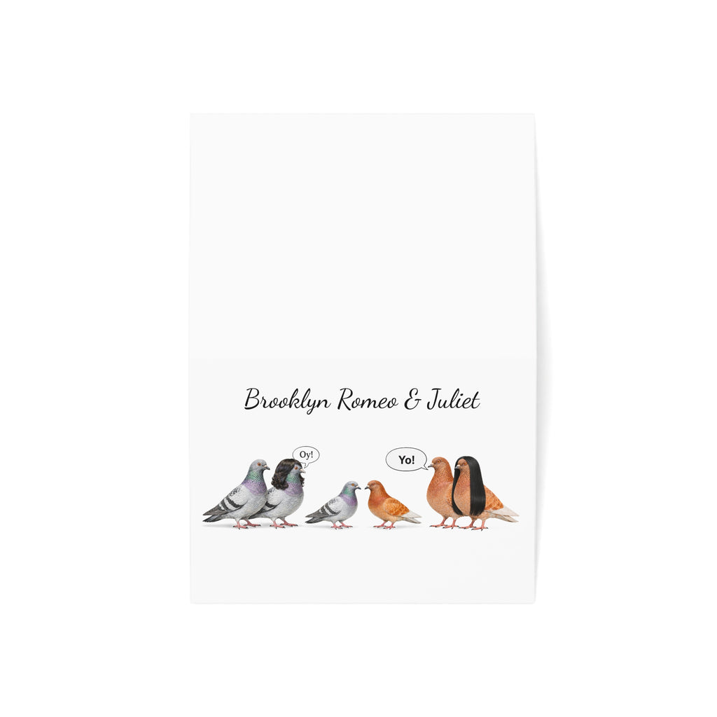 Brooklyn Romeo & Juliet Romantic Pigeon Illustration Greeting Cards | Forbidden Love Card