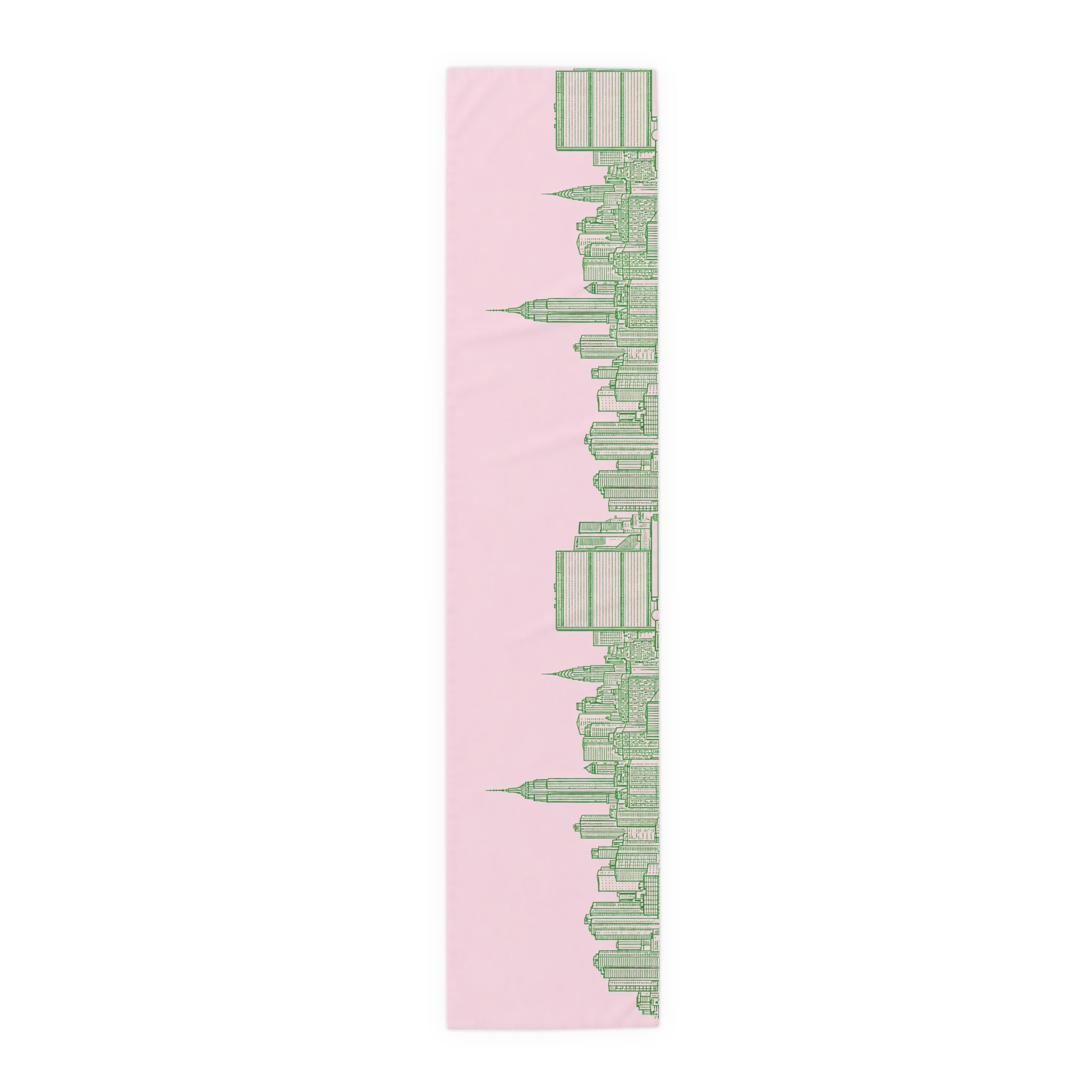 Pink & Green New York City Skyline Table Runner — NYC Manhattan Skyline Dining Table Decor