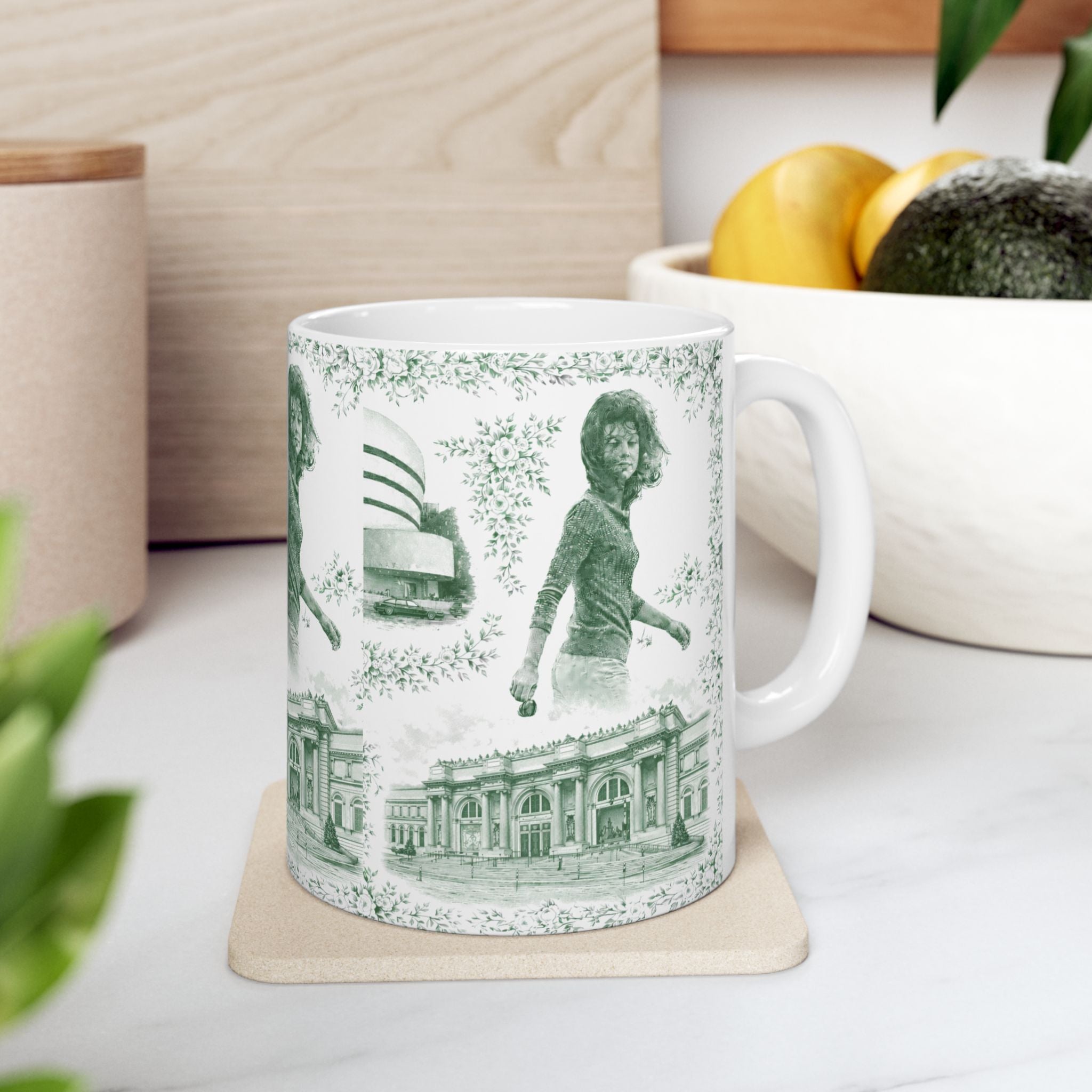 Upper East Side Green and White Toile de Jouy Mug | New York Chinoiserie Coffee Cup