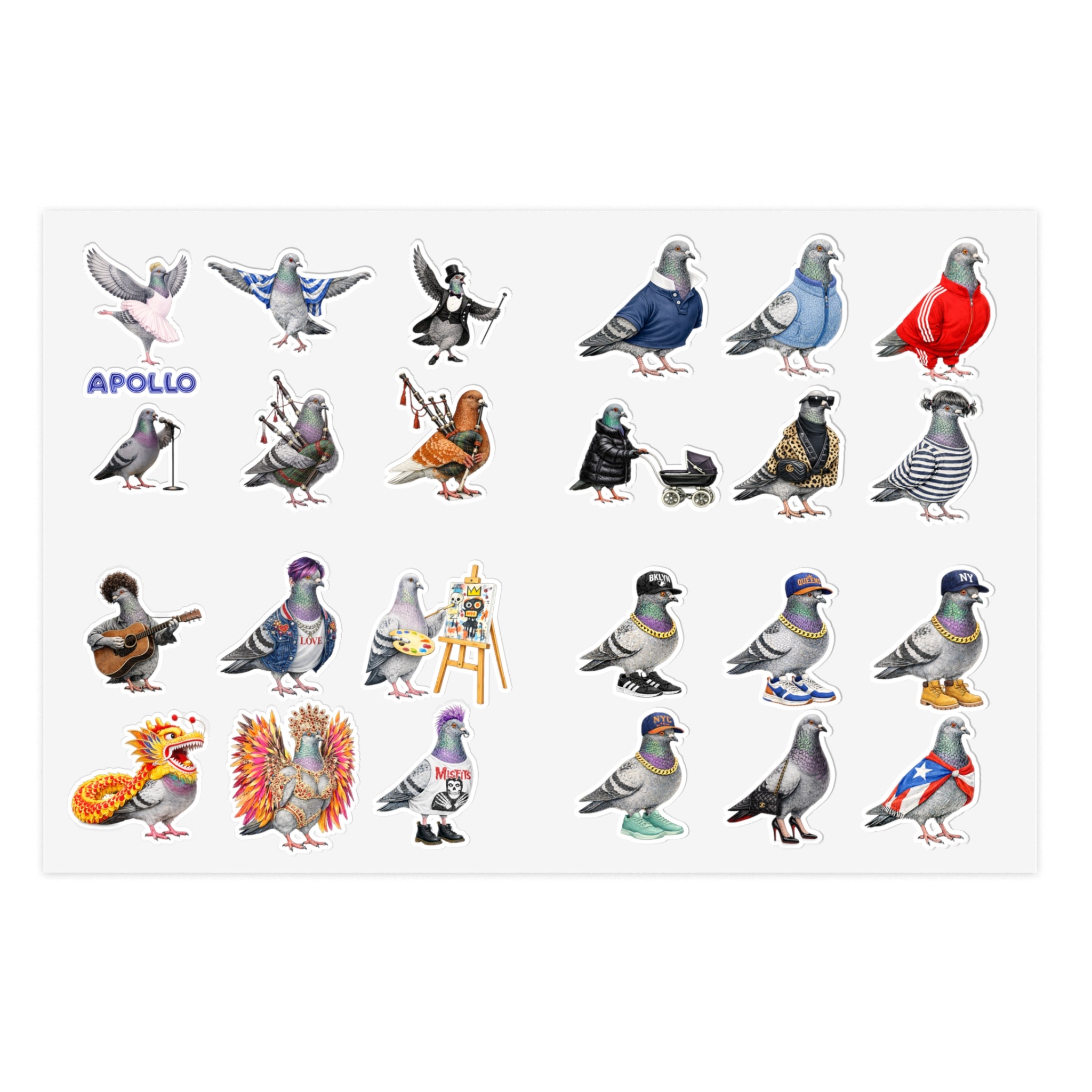 NYC Pigeon Sticker Sheet —24 Cute New York Bird Decals