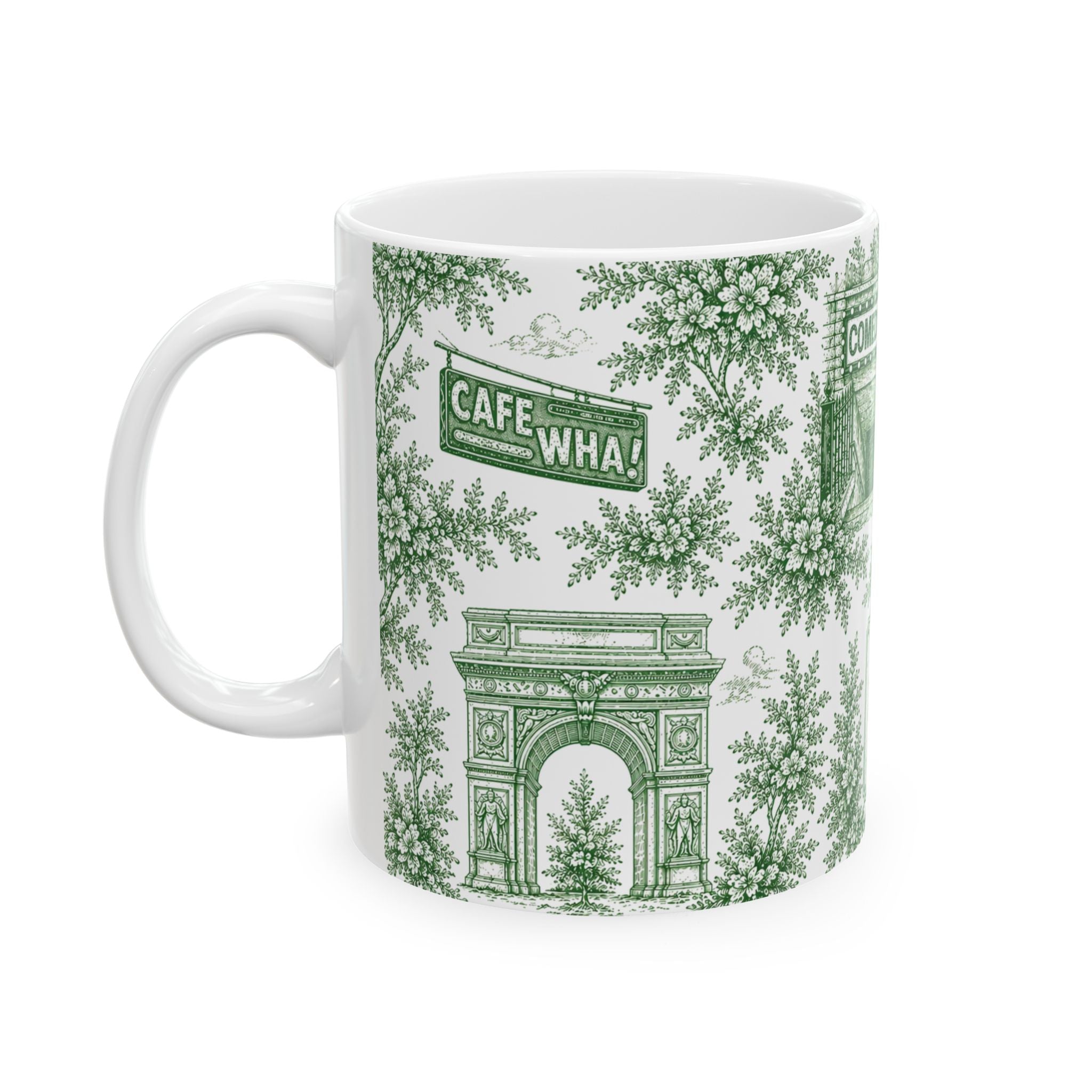 Greenwich Village Green Toile de Jouy Mug | NYC Chinoiserie Ceramic Coffee Cup