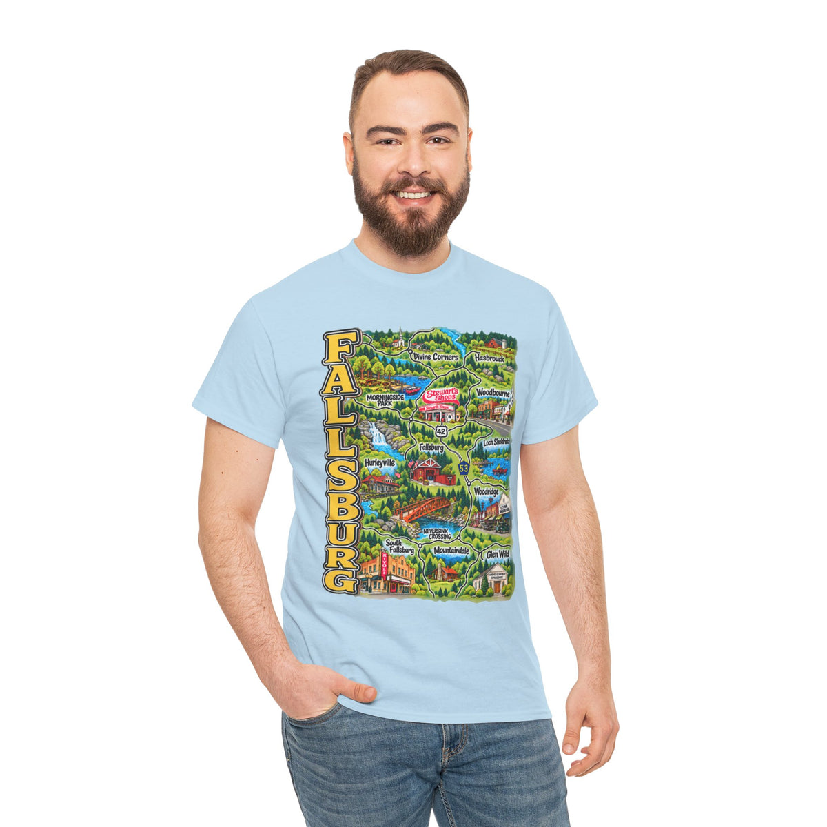 Fallsburg, NY Map T-Shirt  Catskills Upstate New York Tee