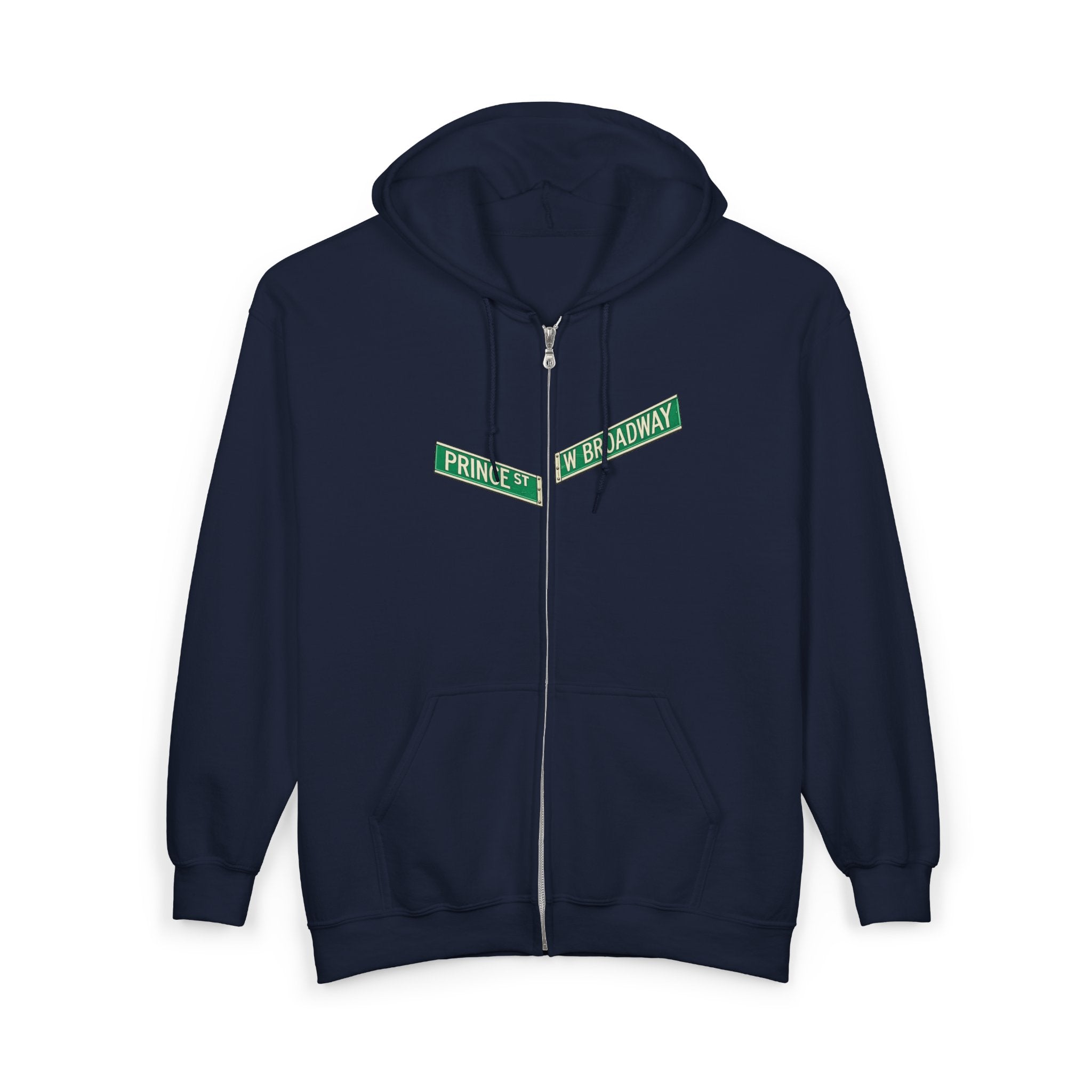 Sudadera con capucha y cremallera con letrero de SoHo Street | Nueva York centro de Manhattan Prince y West Broadway sudadera con capucha