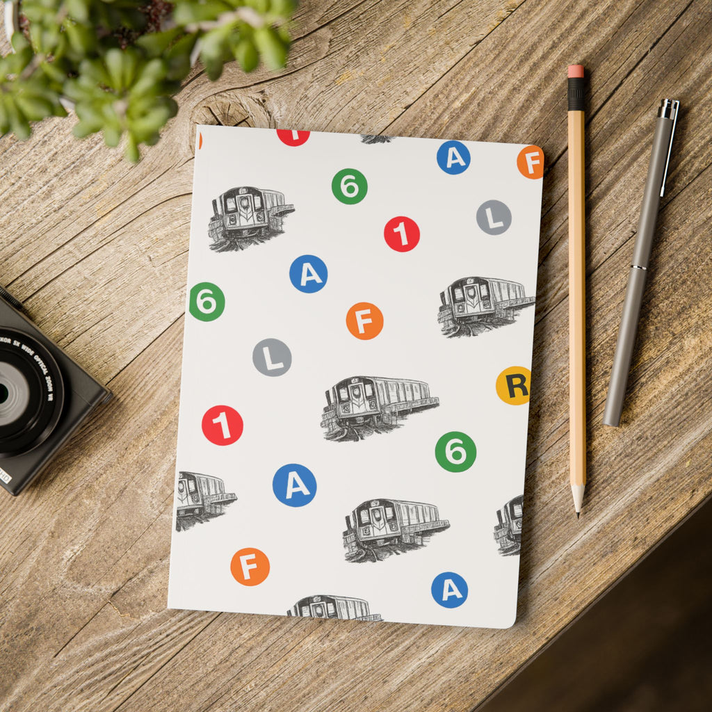 New York Subway Train Transit Icons  Pattern Journal | NYC Metro Subway Pattern Softcover Notebook