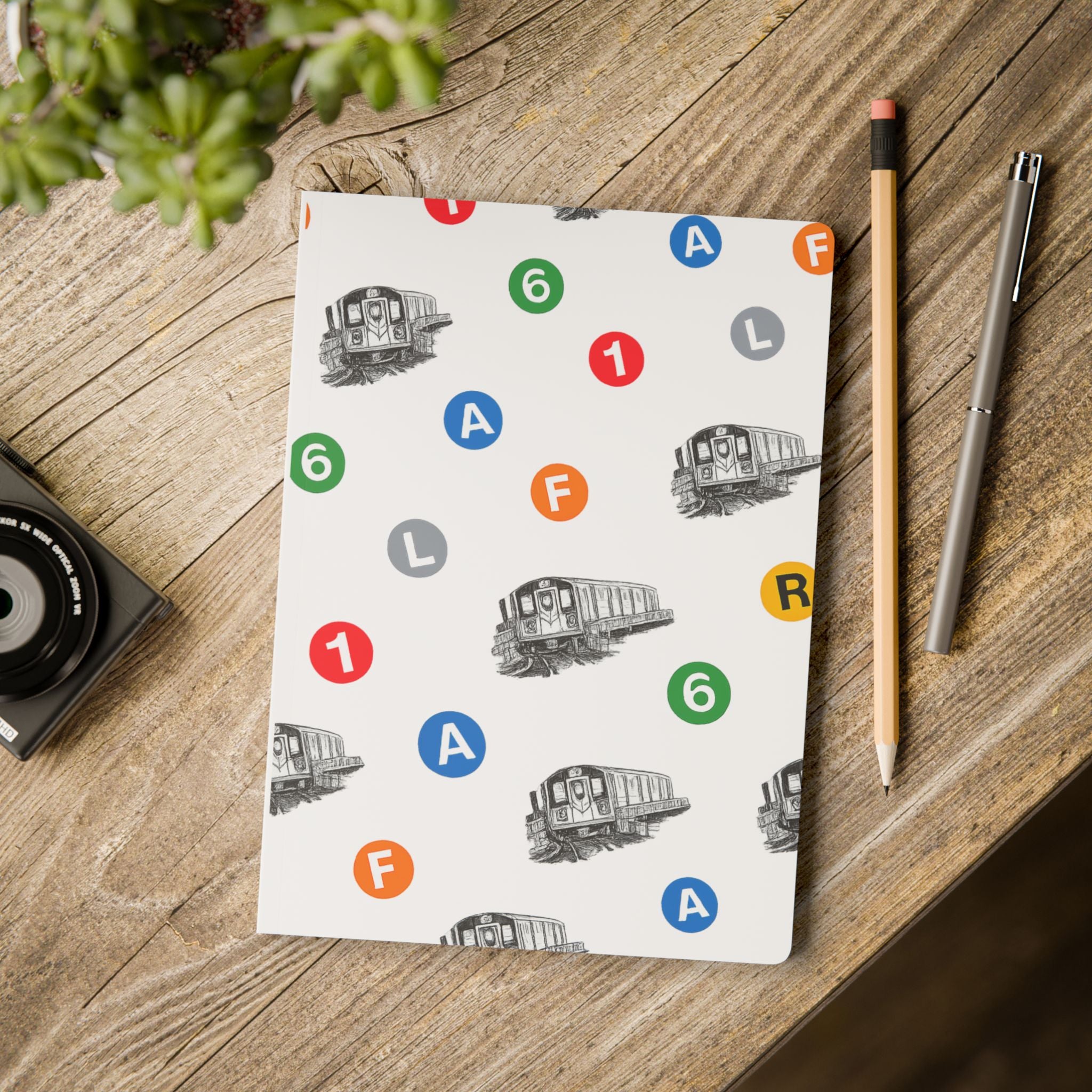 New York Subway Train Transit Icons  Pattern Journal | NYC Metro Subway Pattern Softcover Notebook