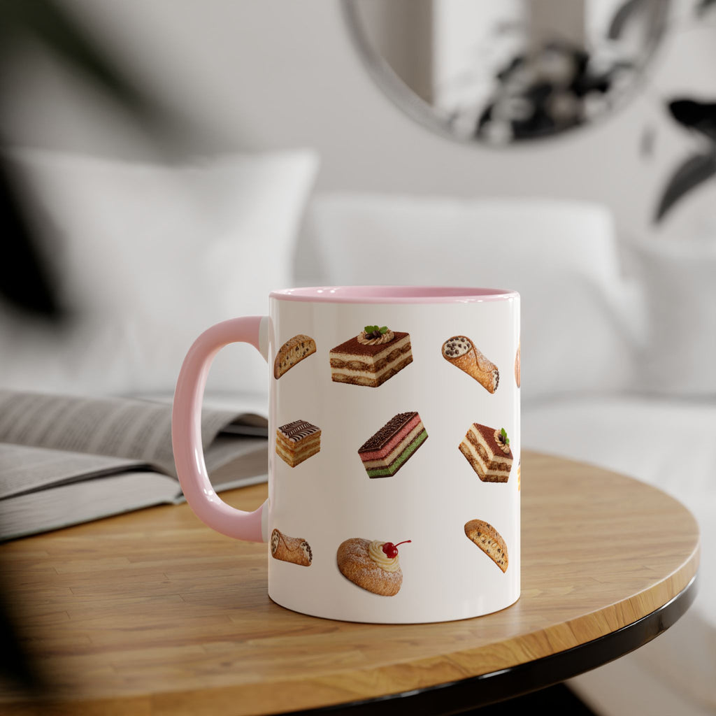 NYC Italian Bakery Pattern Mug | Cannoli Rainbow Cookie Zeppoli Tiramisu Biscotti Napoleon 11oz Ceramic Coffee Cup