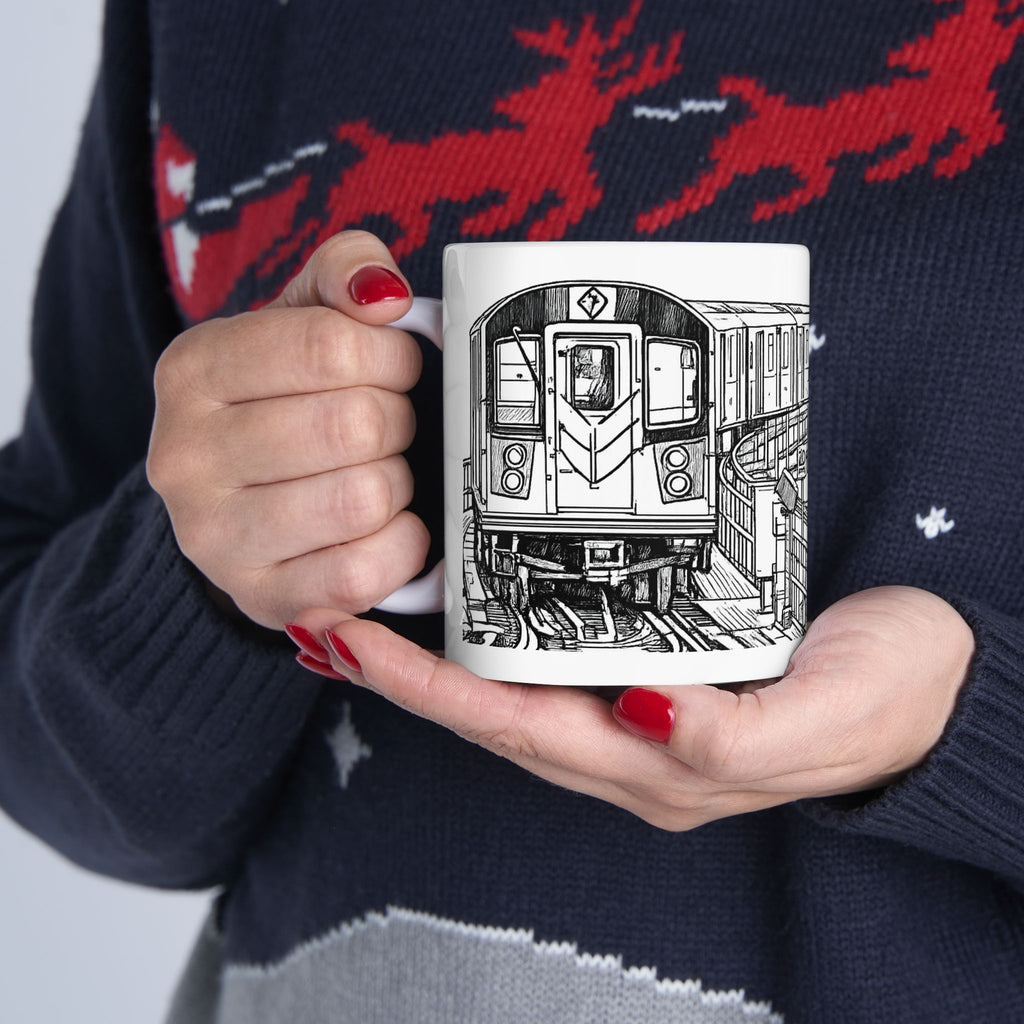 NYC Elevated Subway Train Mug | Urban Transit Sketch Coffee Mug