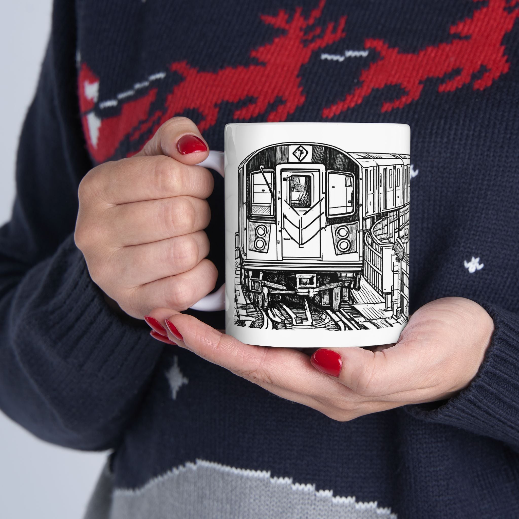 NYC Elevated Subway Train Mug | Urban Transit Sketch Coffee Mug