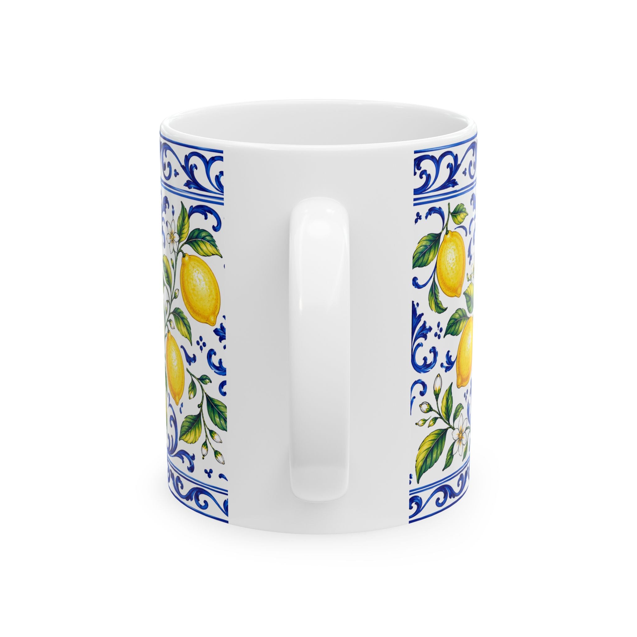 Little Italy Amalfi Blue and White with Lemon Mug — Italian Mediterranean Pattern Coffee Cup (11oz)