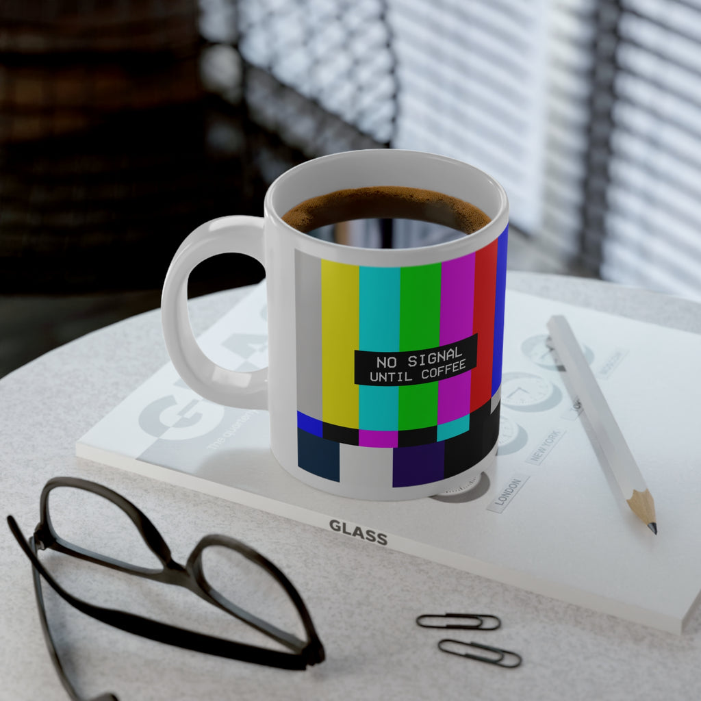 Retro TV Test Pattern "No Signal Until Coffee"  — 20oz Jumbo Mug