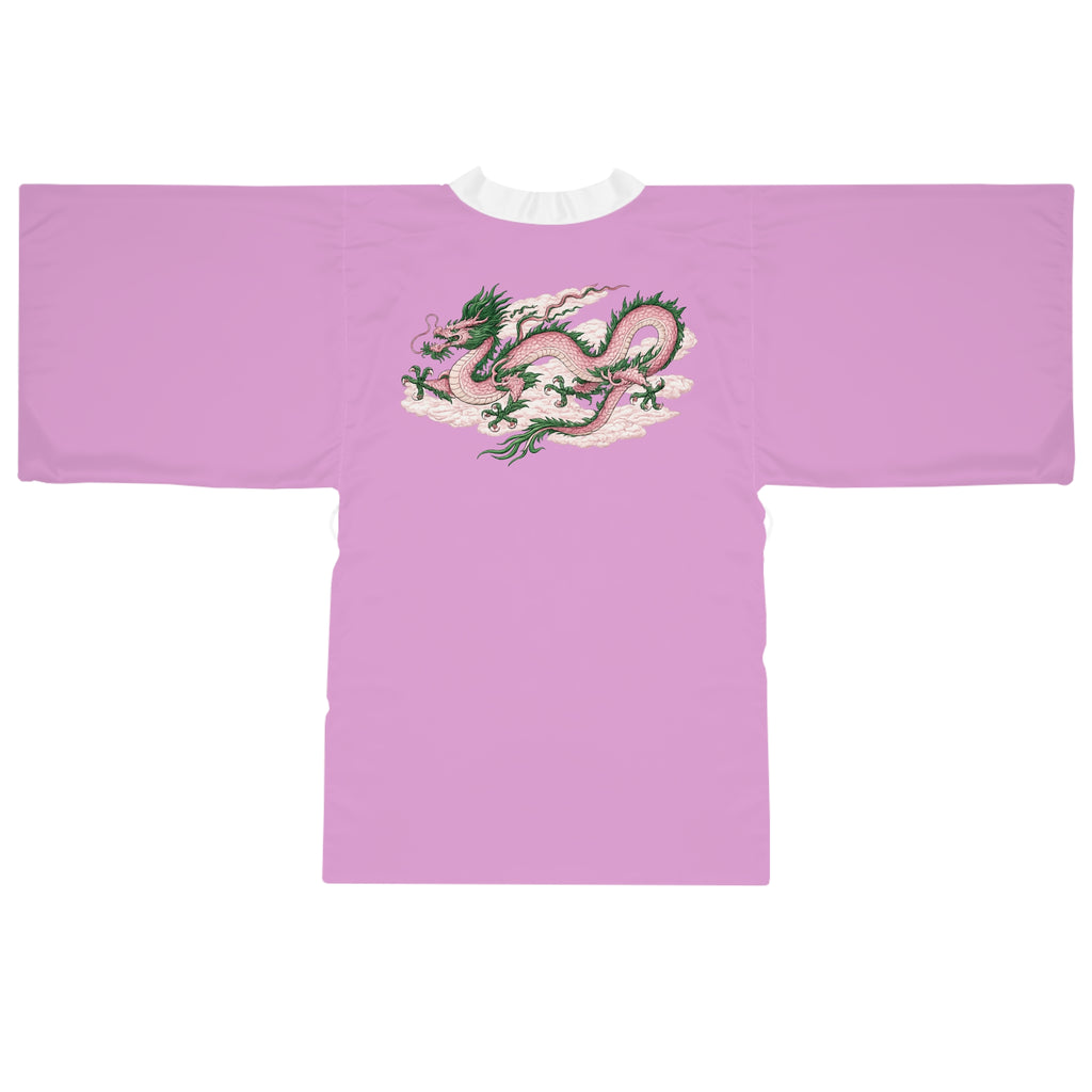 Chinatown Dragon Kimono Robe — Pink and Green Chinese Dragon Long Sleeve House Robe