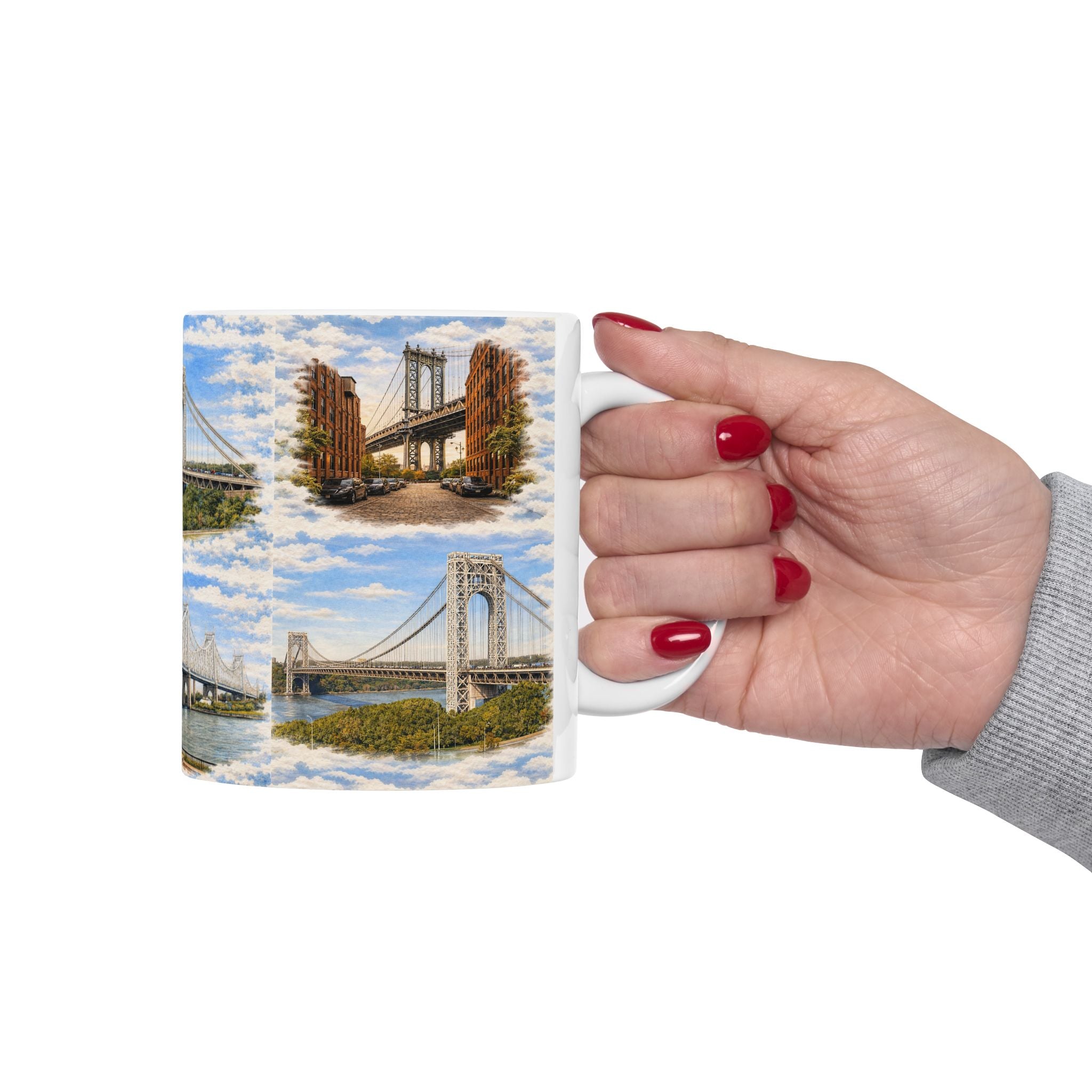 The Bridges of New York County Toile Mug | NYC Bridges Ceramic Coffee Mug