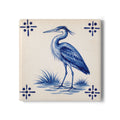 Staten Island Blue Heron Ceramic Coaster – Coastal Azulejos-style Tile Drink Coaster