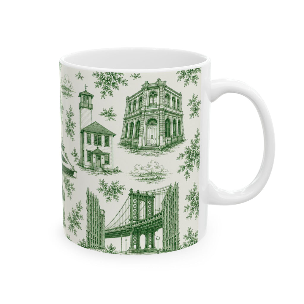 DUMBO Green Toile de Jouy Mug | NYC Chinoiserie Ceramic Coffee Cup
