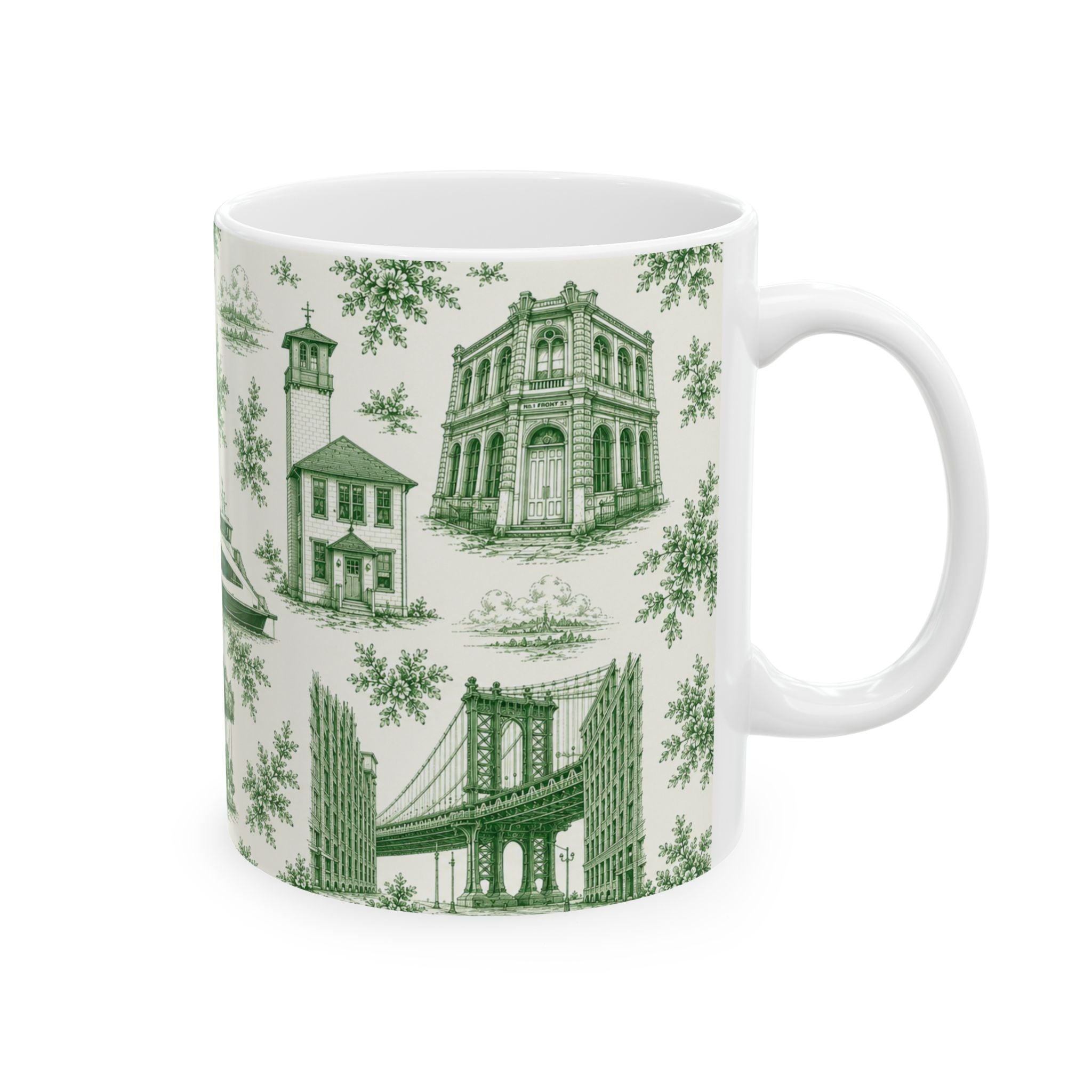 DUMBO Green Toile de Jouy Mug | NYC Chinoiserie Ceramic Coffee Cup