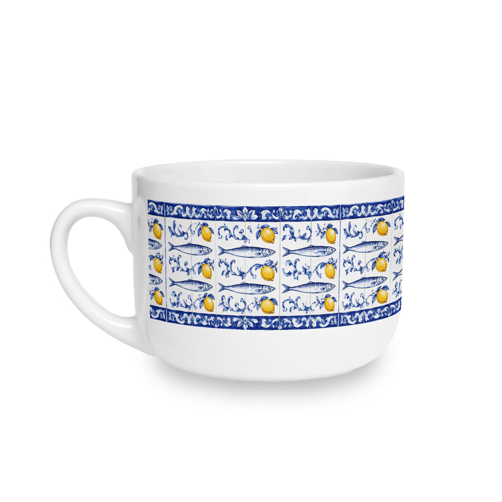 East Hampton Azulejos-style Blue and Yellow Fish Soup Bowl  25oz Ceramic Bouillabaisse Soup Bowl