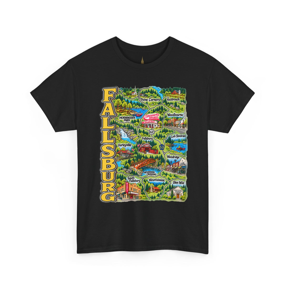 Fallsburg, NY Map T-Shirt  Catskills Upstate New York Tee