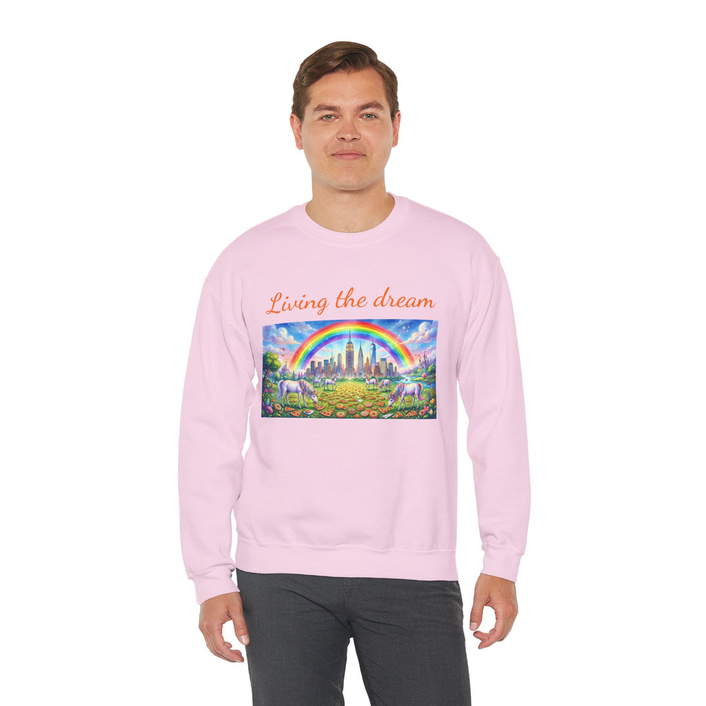 Sudadera NYC Living the Dream Nueva York Es un Cuento de Hadas con Arcoíris y Unicornios