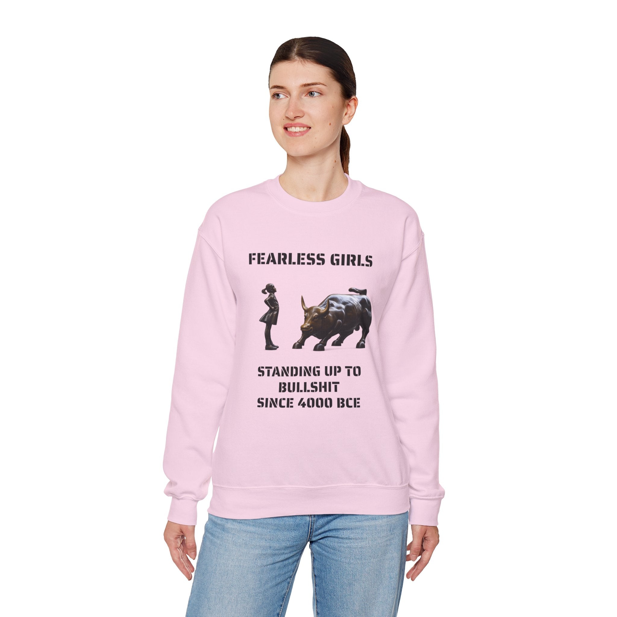 Fearless Girl Raging Bull Statue graphic Sweatshirt | NYC Empowerment, Feminist Design Sweater