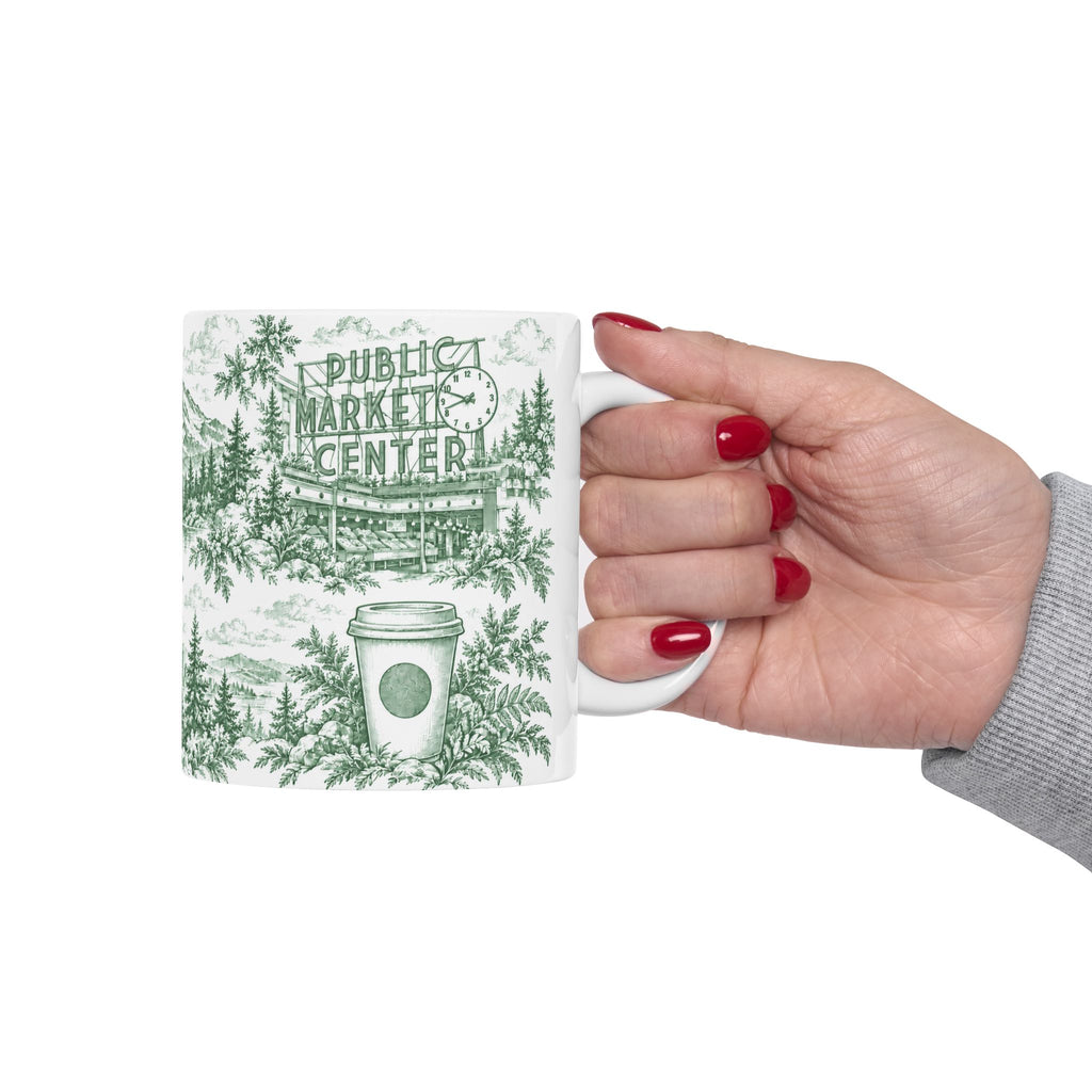 Seattle Green Toile de Jouy Ceramic Mug (11oz)
