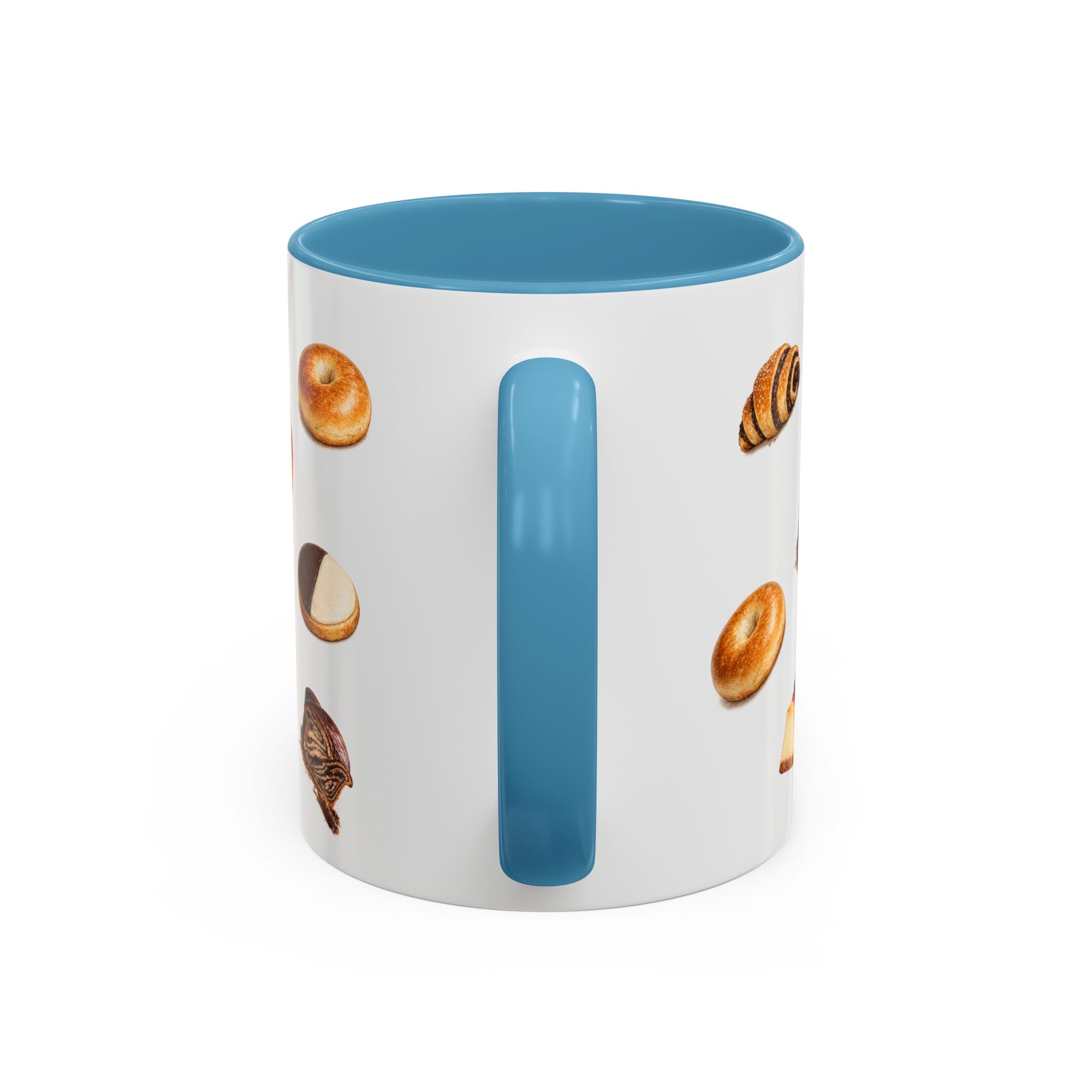 NYC Kosher Bakery Pattern Mug | Babka Cheesecake Rugelach Black + White Cookie Challah Bagel 11oz Ceramic Coffee Cup