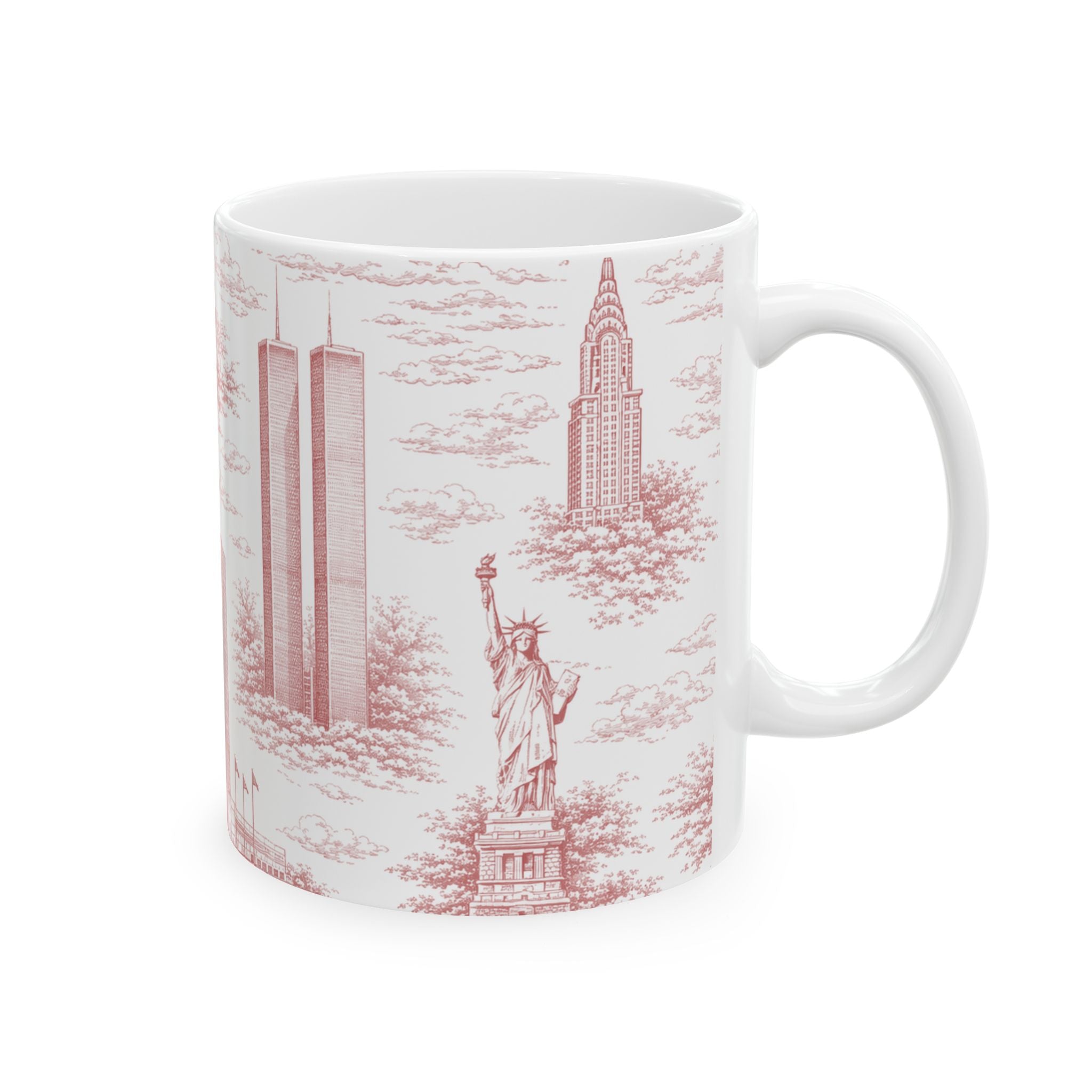 Manhattan Red Toile de Jouy Mug | New York City Chinoiserie Ceramic Coffee Cup