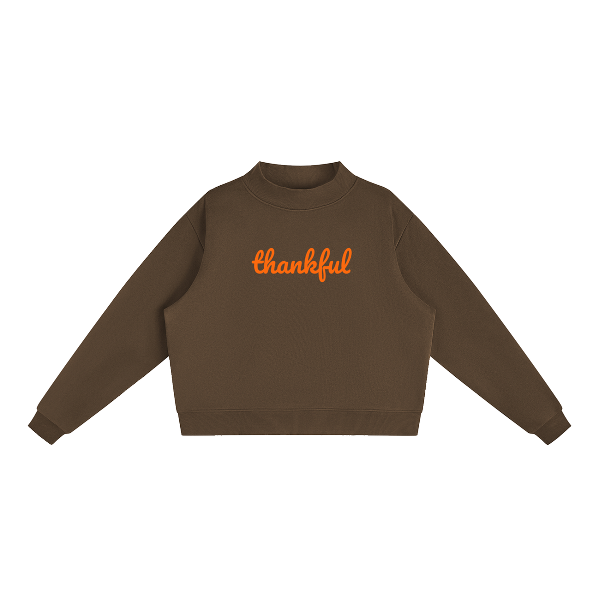 Thankful Fleece Mock-Neck Crew Sweatshirt -- Thanksgiving Sweater
