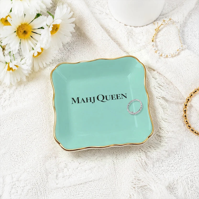 Robin's Egg Blue Mahj Queen  Mahjong Dice and Trinket Tray