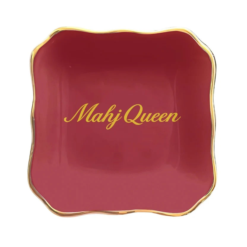 Mahj Queen Maroon Burgundy Mahjong Dice and Trinket Tray