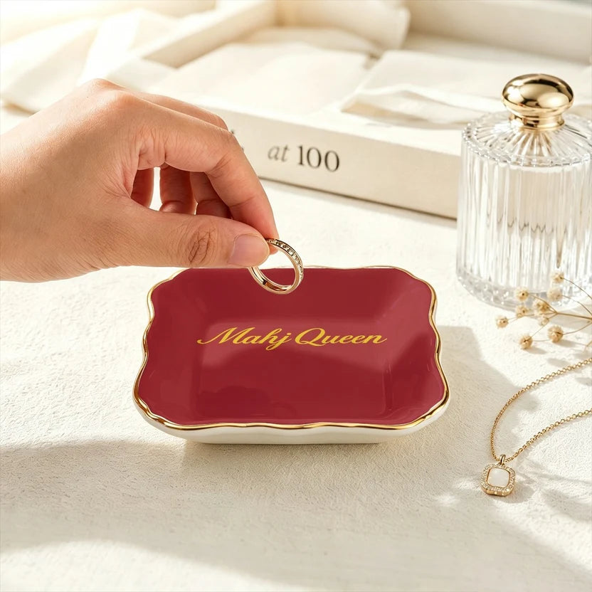 Mahj Queen Maroon Burgundy Mahjong Dice and Trinket Tray
