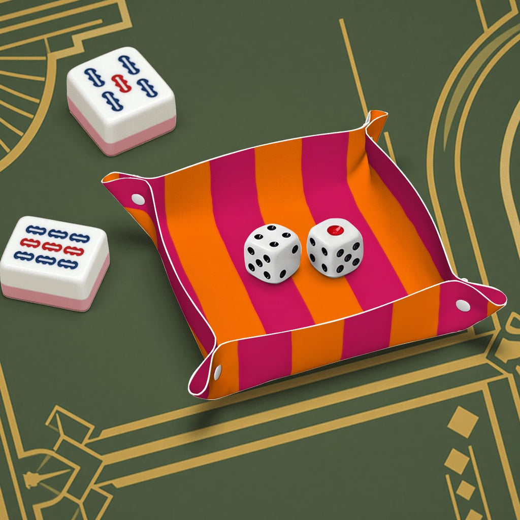 Bright Orange and Pink Stripes PVC Leather Mahjong Dice Tray