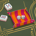 Bright Orange and Pink Stripes PVC Leather Mahjong Dice Tray