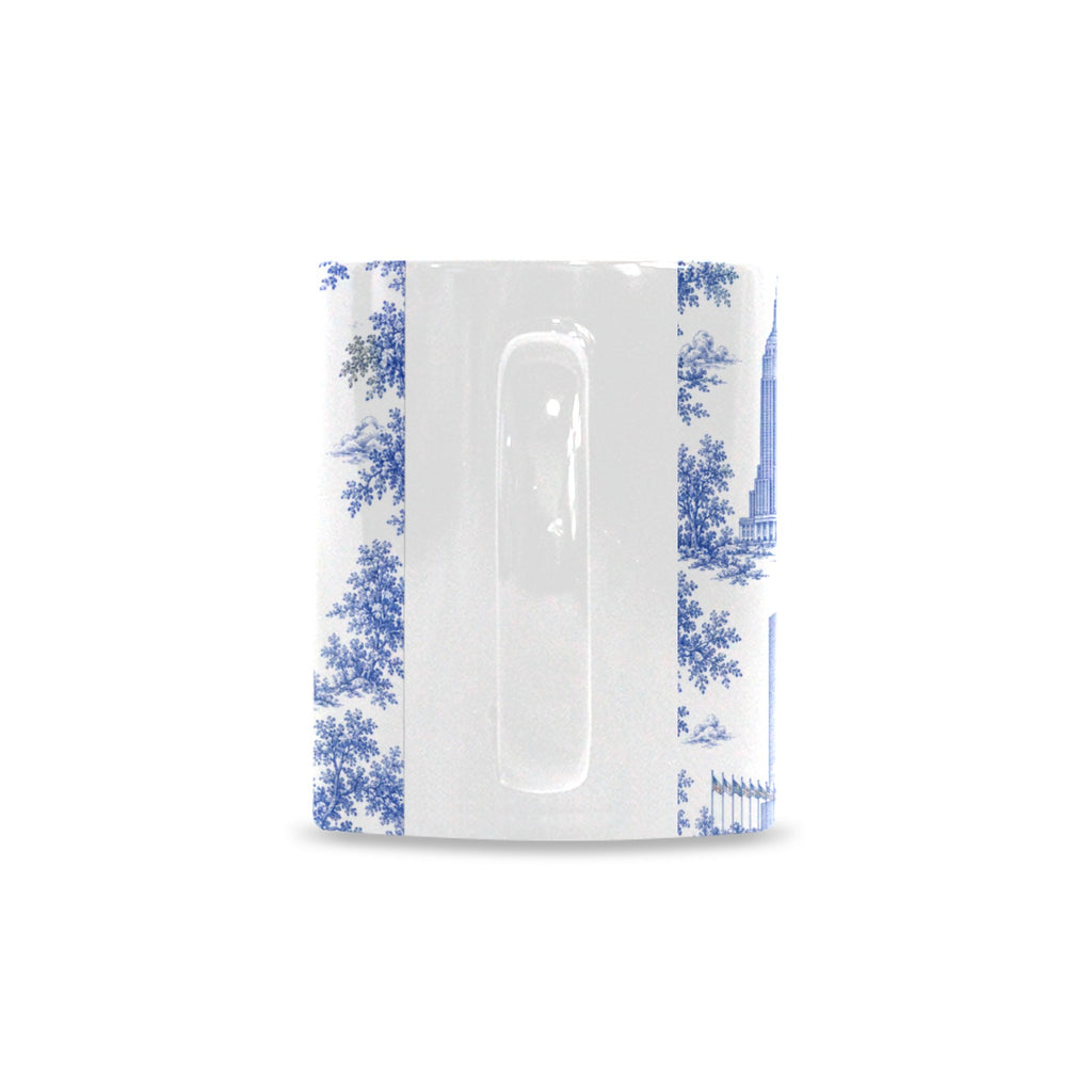 Manhattan Blue Toile de Jouy Mug with One World Trade | New York City Chinoiserie Ceramic Mug Custom White Mug (11oz)