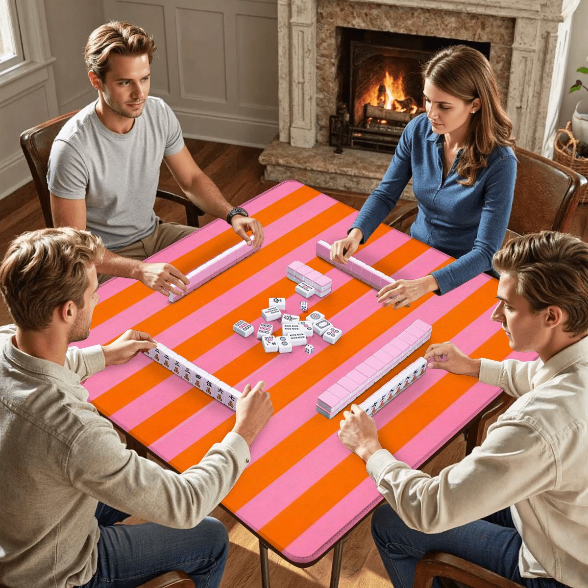 Orange and Pink Stripes Mahjong Mat 31.5"x31.5" (Ship Folded)