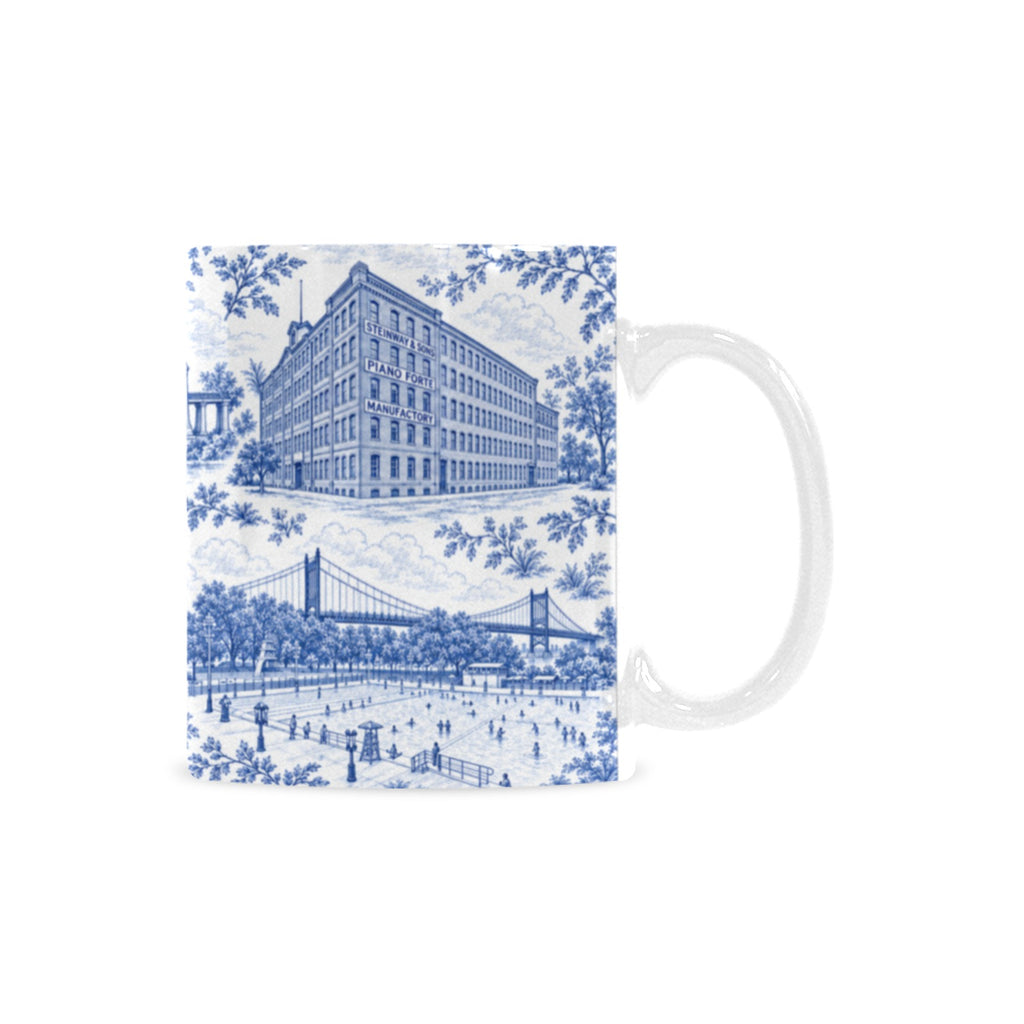 Astoria Blue Toile de Jouy Mug | Queens Chinoiserie Ceramic Coffee Cup Custom White Mug (11oz)