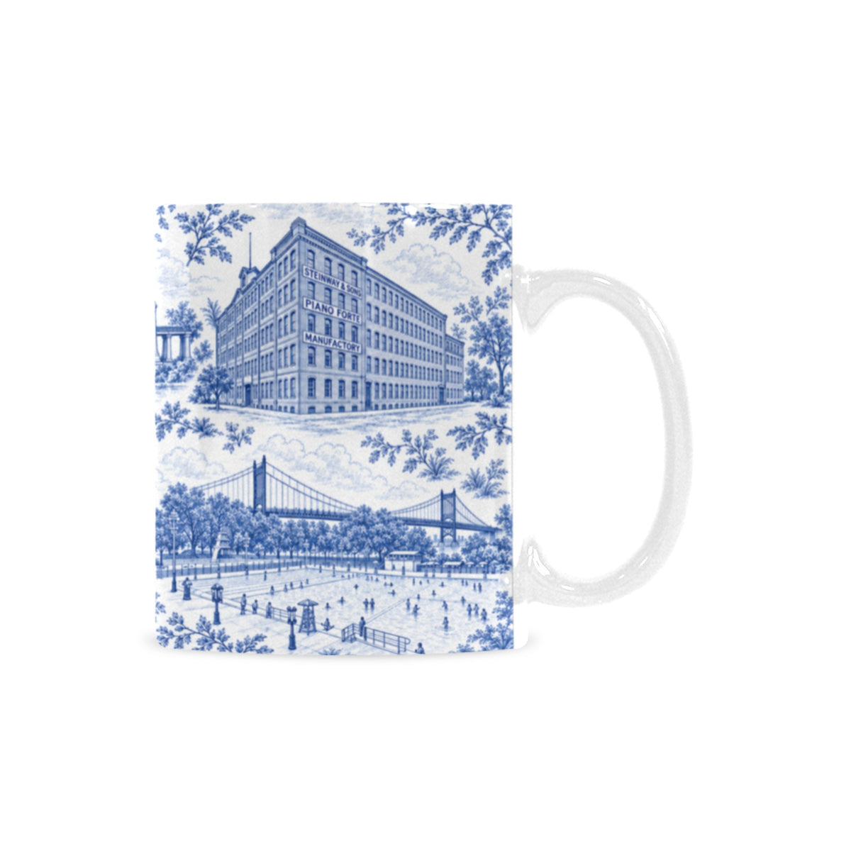 Astoria Blue Toile de Jouy Mug | Queens Chinoiserie Ceramic Coffee Cup Custom White Mug (11oz)
