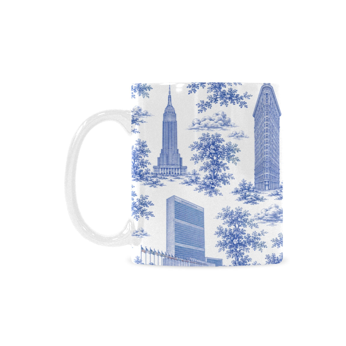Manhattan Blue Toile de Jouy Mug with One World Trade | New York City Chinoiserie Ceramic Mug Custom White Mug (11oz)