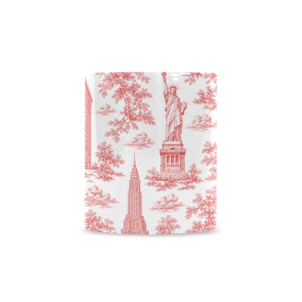 Manhattan Red Toile de Jouy Mug with Twin Towers | New York City Chinoiserie Ceramic Mug Custom White Mug (11oz)
