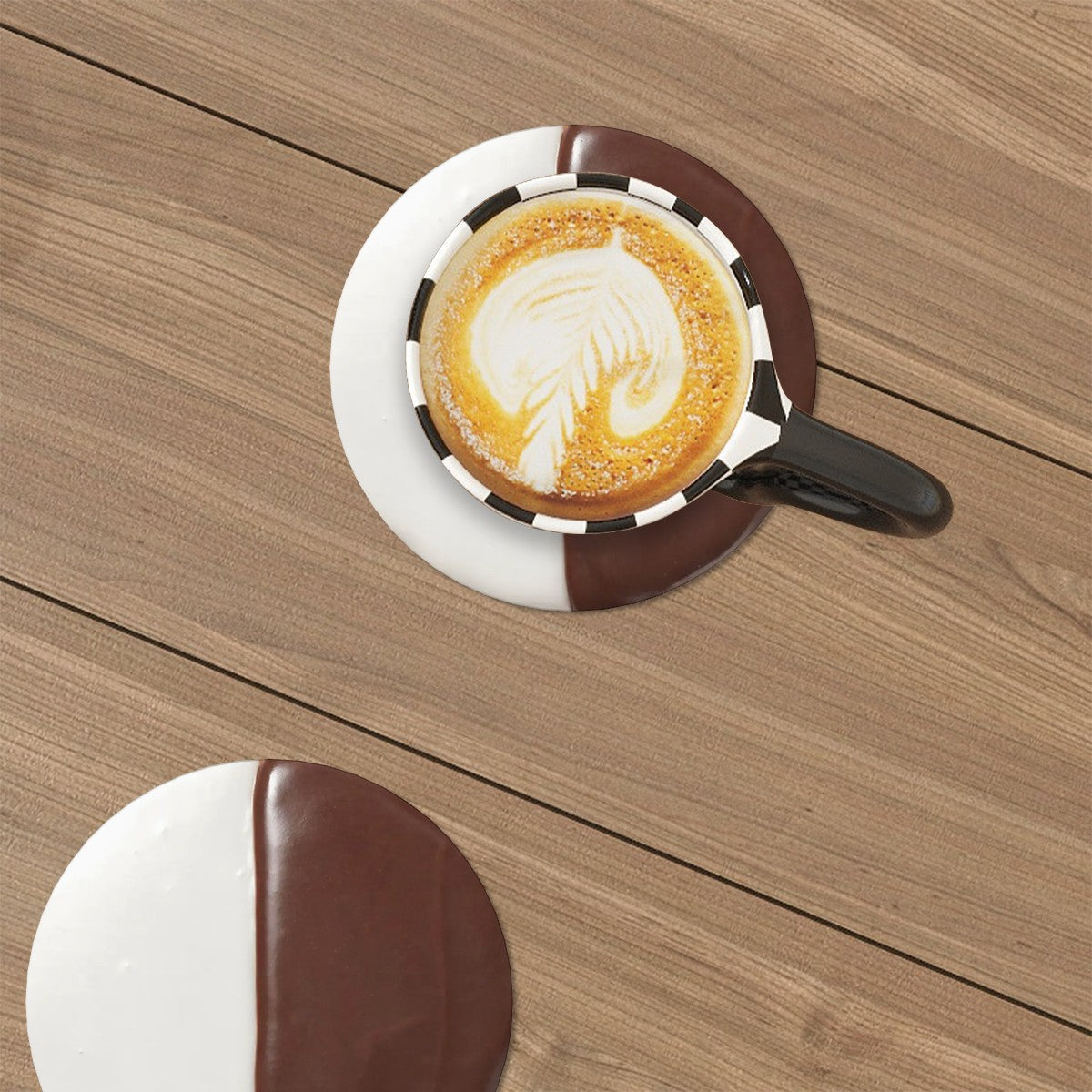 Black and White Cookie Round Ceramic Coasters Set of Six