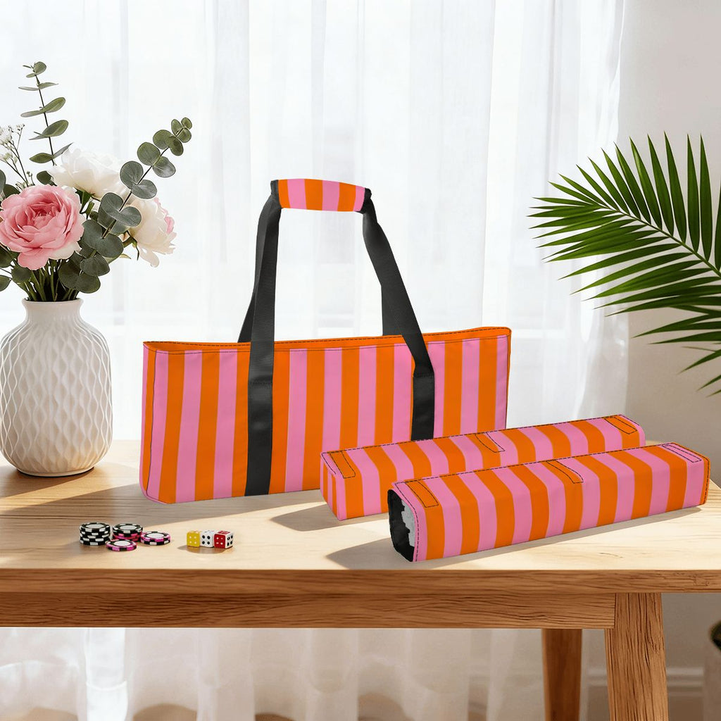Orange and Pink Stripes Mahjong Bag Set 3 Pcs