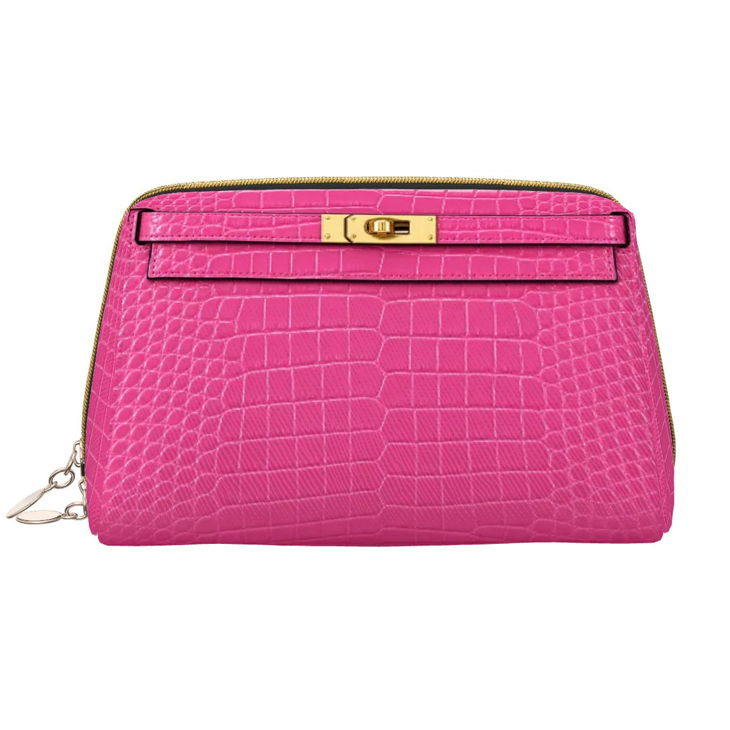 Canal Street Pink Croc PVC Leather Makeup Bag