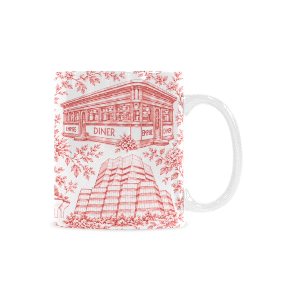 Chelsea Red Toile De Jouy Mug | Manhattan Chinoiserie Coffee Cup Custom White Mug (11oz)