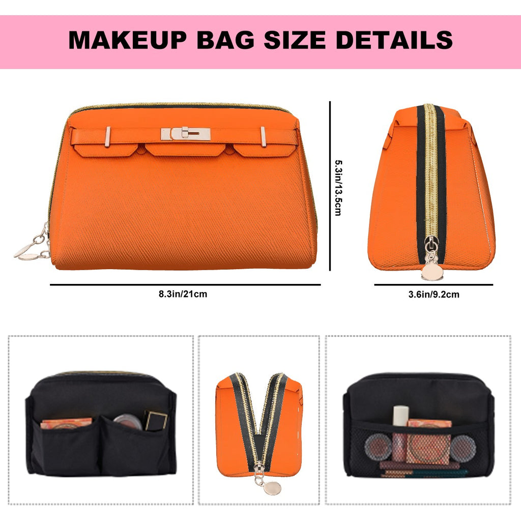 Large Leather Makeup Bag Orange Canal PrintKK